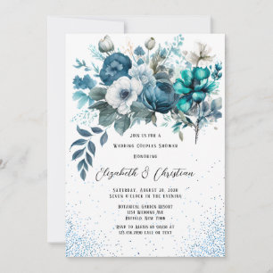 Invitación Ducha de dos Bodas de dos Purpurinas peones azules