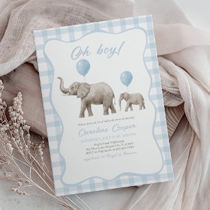 Invitación Ducha de elefante bebé Globo azul, pequeño maní