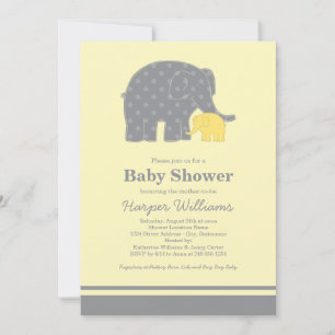 Invitación Ducha de elefante bebé madre gris amarillo puntos