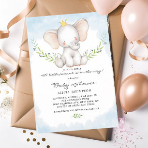Invitación Ducha de elefante bebé niño acuarela