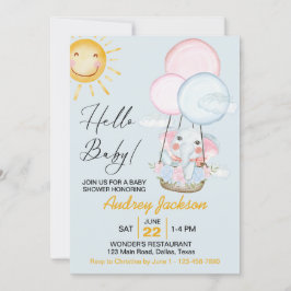 Invitación Ducha de elefante bebé rosa y azul lindo