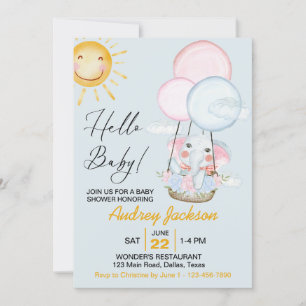 Invitación Ducha de elefante bebé rosa y azul lindo