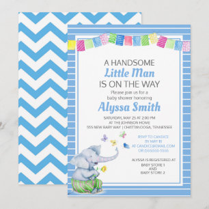 Invitación Ducha de Elefante Blanco Azul Bebé Niño