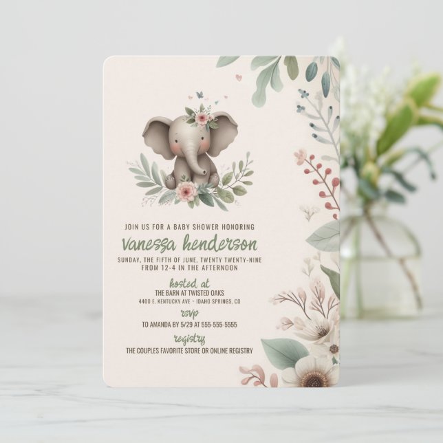 Invitación Ducha de Elefante para Bebe (Anverso de pie)