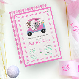 Invitación Ducha de Elefante y Mono Jugando Golf para Bebé Ni