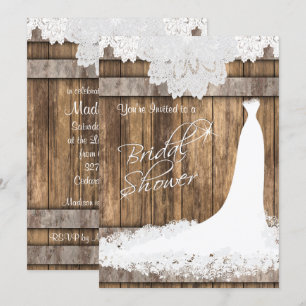 Invitación Ducha de 👰 en madera rústica y encaje blanco