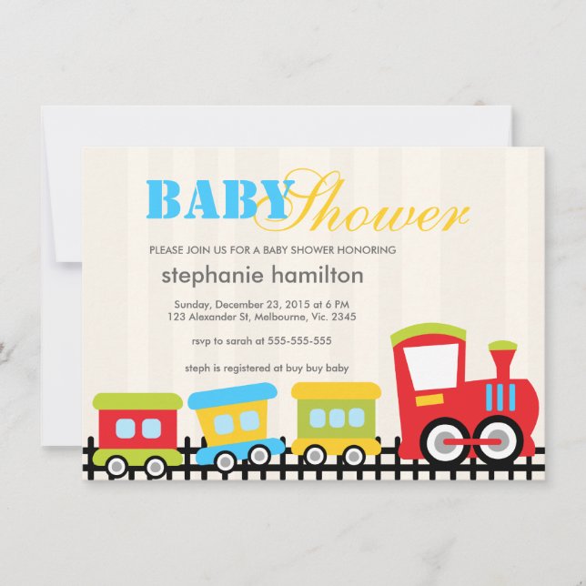 Invitación Ducha de encargo del bebé del tren del transporte (Anverso)