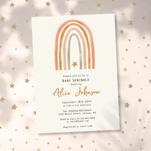 Invitación Ducha De Espoleo De Bebé De Arcoiris Y Estrella Bo (Rainbow And Star Boho Baby Sprinkle Shower Invitation)