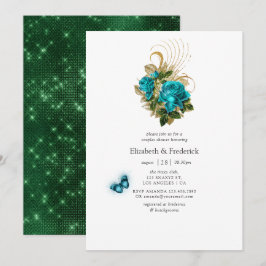 Invitación Ducha de Fantasía Turquesa y Dorado para Parejas