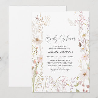 Invitación Ducha de flores boho flores silvestres para bebé