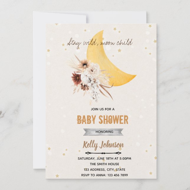 Invitación ducha de flores boho sigue siendo un niño salvaje  (Anverso)
