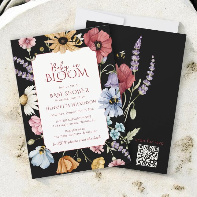Invitación Ducha de flores de abeja bebé en flor QR RSVP (Subido por el creador)