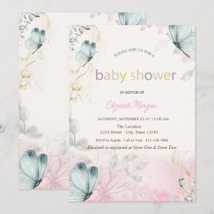 Invitación Ducha de flores de primavera mariposas azules para