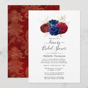 Invitación Ducha de flores navales, rojas y doradas