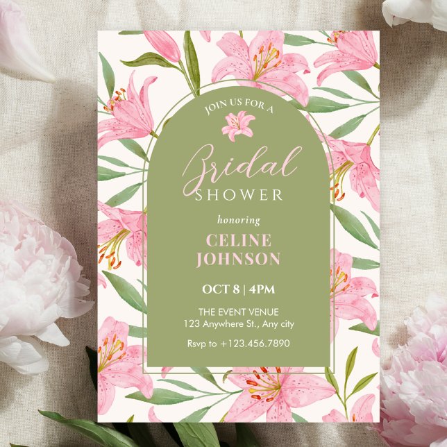 Invitación Ducha de flores pastel flor de lirio rosa verde (Subido por el creador)