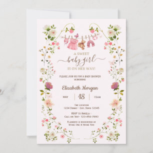 Invitación Ducha de flores silvestres de tendedero rosa para 