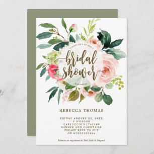 Invitación ducha de flores y plantas rosas