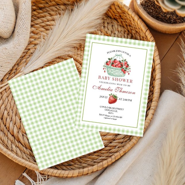 Invitación Ducha de Fresa Dulce Verde a Cuadros  (Subido por el creador)
