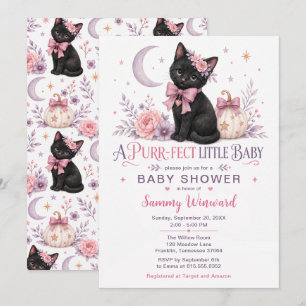 Invitación Ducha de Gatito Negro para una Bebé Perfecta