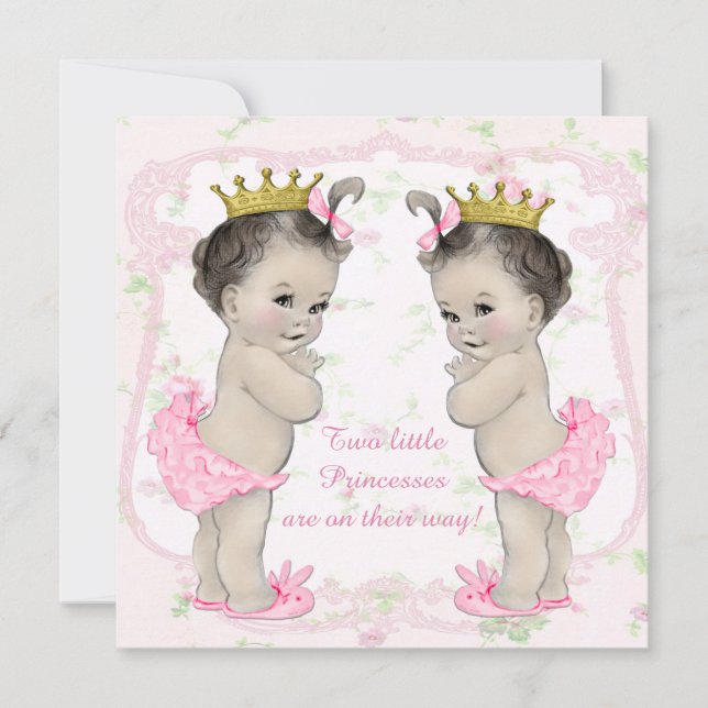 Invitación Ducha de gemelas bebé niña (Anverso)