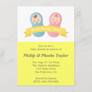 Invitación Ducha de Gemelos - Adorable Niño y Niña