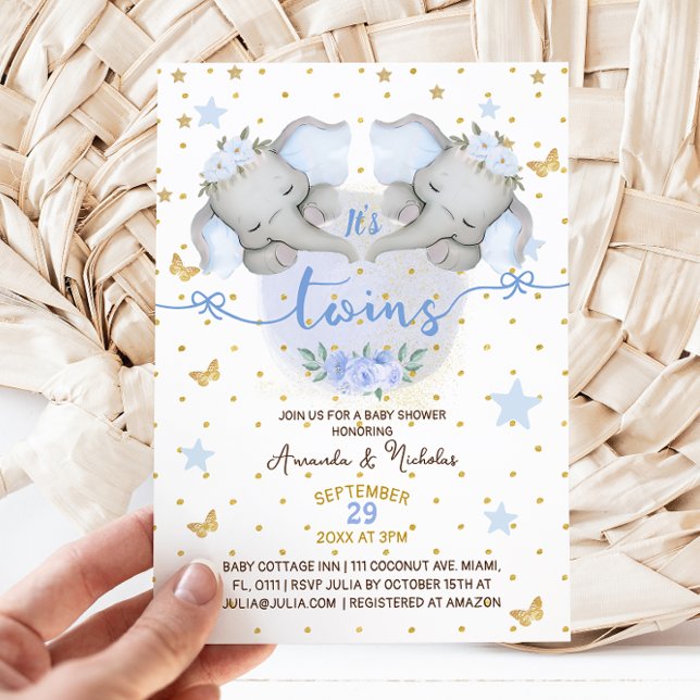 Invitación Ducha de gemelos niños Elefante (Subido por el creador)