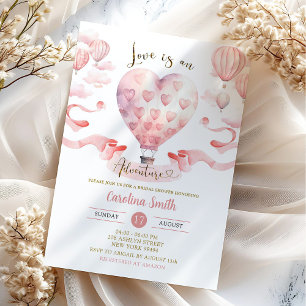 Invitación Ducha de Globo Aerostático de Amor Rosa es una Ave