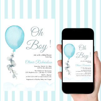 Invitación Ducha de globos azules divertidos para niño 
