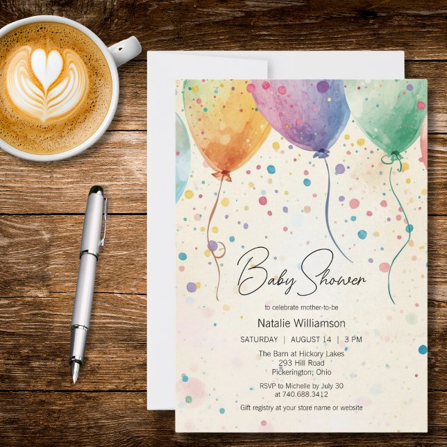 Invitación Ducha de globos de acuarela para bebé (Subido por el creador)