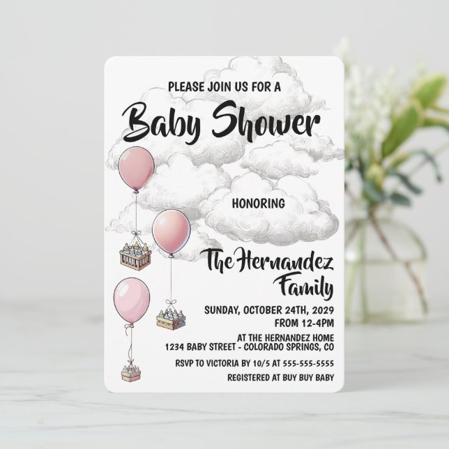 Invitación Ducha de globos para bebé (Anverso de pie)