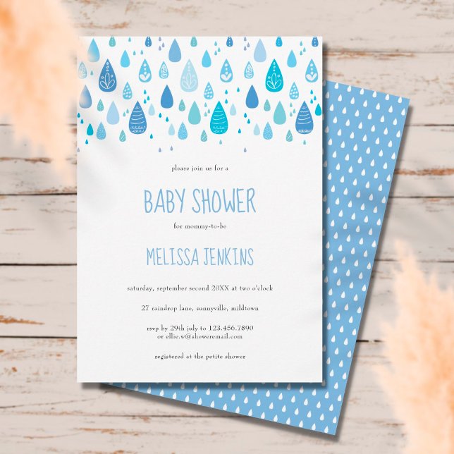 Invitación Ducha de gotas de lluvia azules modernas y lindas  (Subido por el creador)