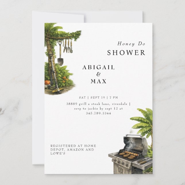 Invitación Ducha de herramientas de miel tropical para pareja (Anverso)