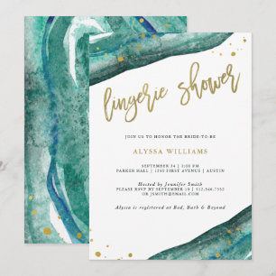 Invitación Ducha de hilos Verde azulados y dorados