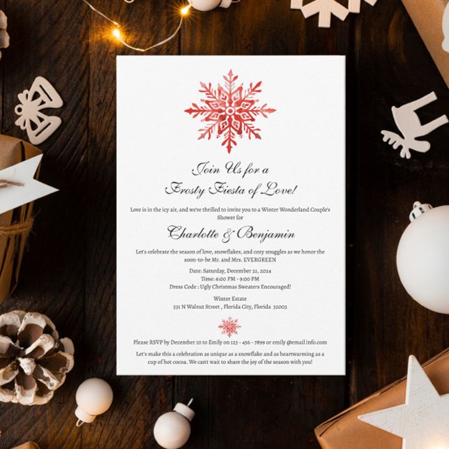 Invitación Ducha de invierno de copas de nieve roja contempor (Subido por el creador)