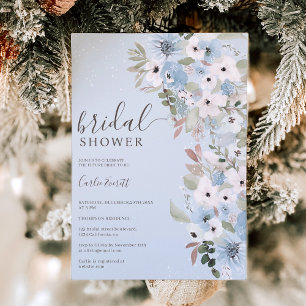 Invitación Ducha de invierno nieve azul floral helado ducha d