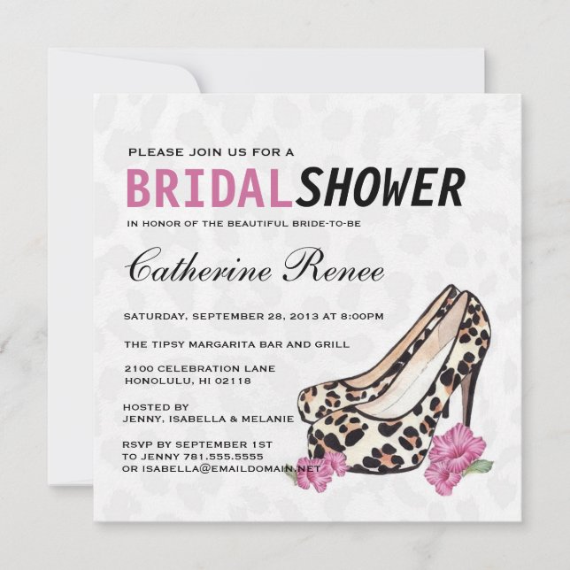 Invitación Ducha de Jaguar Stiletto Hibiscus Bridal de señora (Anverso)