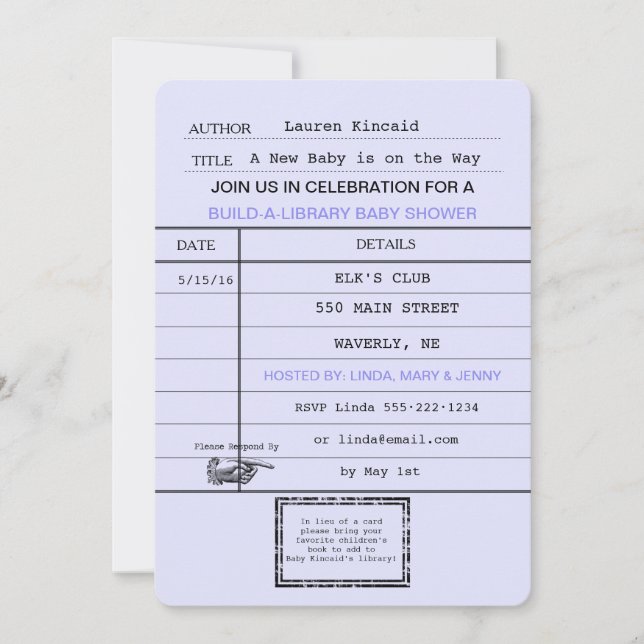 Invitación Ducha de la biblioteca para bebés ventilado neutra (Anverso)