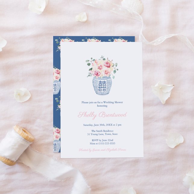Invitación Ducha de la boda azul inagotable rosa y china (Subido por el creador)