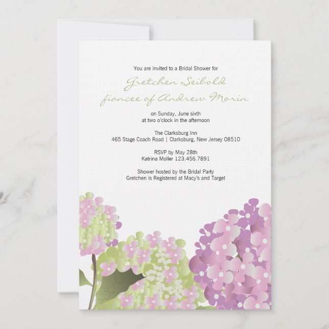 Invitación Ducha de la boda del Hydrangea (Anverso)