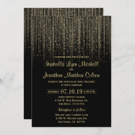 Invitación Ducha de la estrella del oro y diseño negro de la