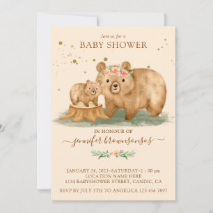 Invitación Ducha de la familia de osos de crema rosa