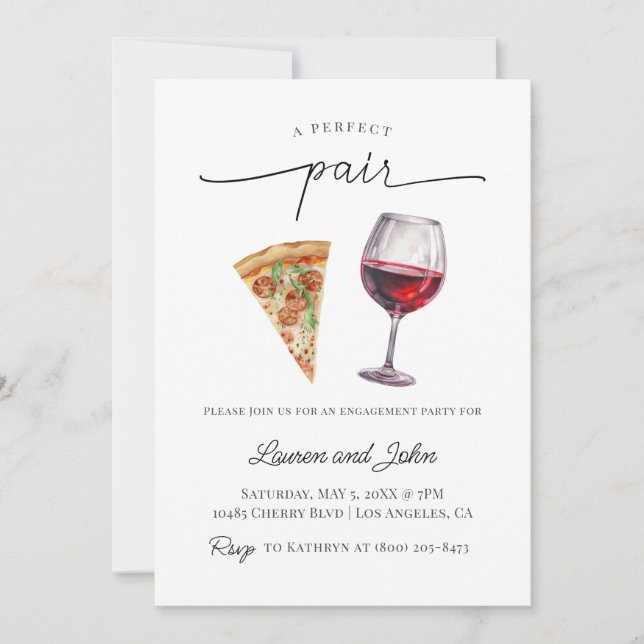 Invitación Ducha de la fiesta de compromiso de Pizza de Vino  (Anverso)