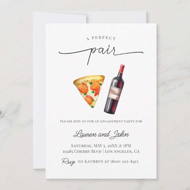 Invitación Ducha de la fiesta de compromiso de Pizza de Vino  (Anverso)
