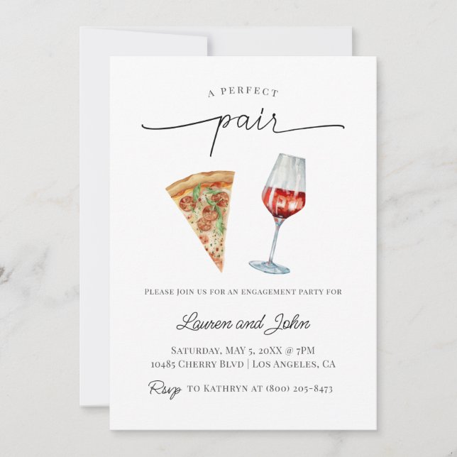 Invitación Ducha de la fiesta de compromiso de Pizza de Vino  (Anverso)