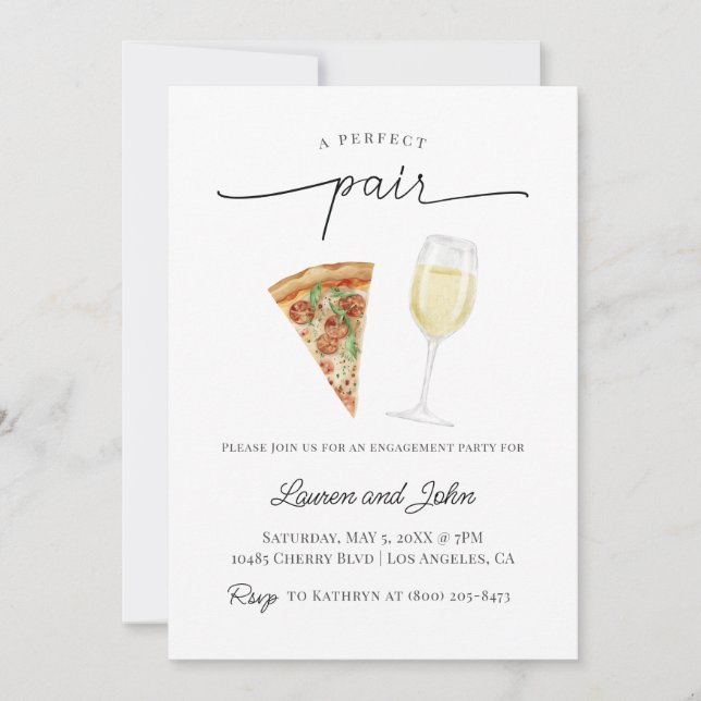 Invitación Ducha de la fiesta de compromiso de Pizza de Vino  (Anverso)