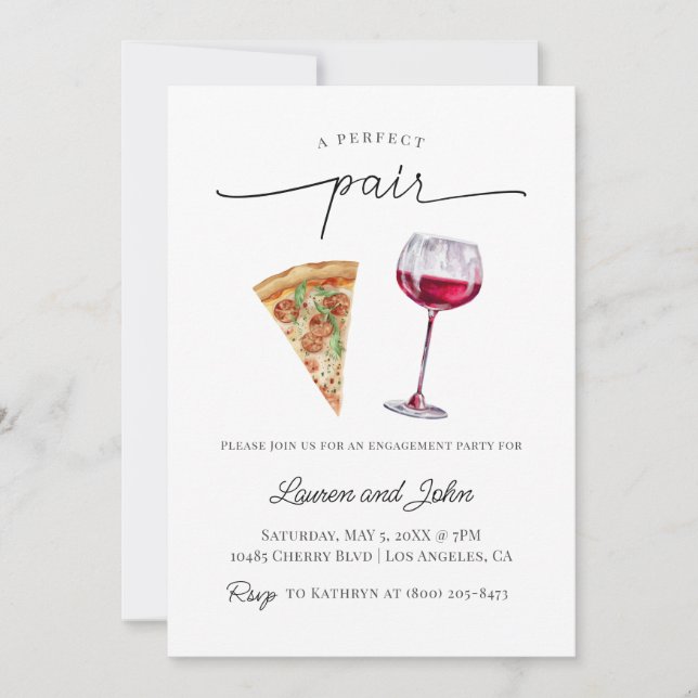 Invitación Ducha de la fiesta de compromiso de Pizza de Vino  (Anverso)