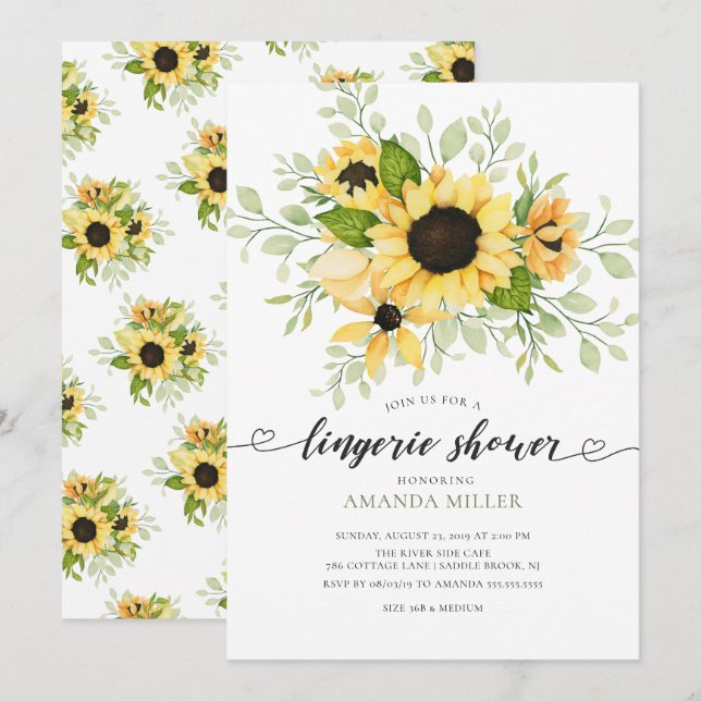 Invitación Ducha De La Lingerie Bridal De Sunflower De Otoño (Anverso / Reverso)
