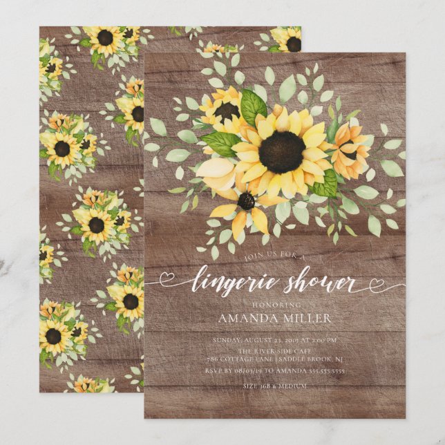 Invitación Ducha De La Lingerie Bridal De Sunflower De Otoño (Anverso / Reverso)