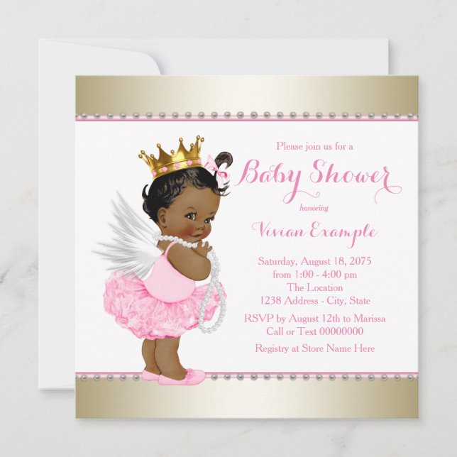 Invitación Ducha de la niña ángel de oro rosa (Anverso)