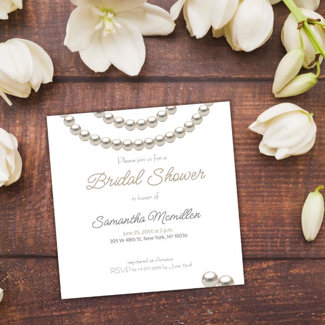 Invitación Ducha de la novia Pearl elegante y blanca (Subido por el creador)